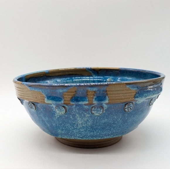 Handmade blue brown large serving bowl - Picture 4 of 11